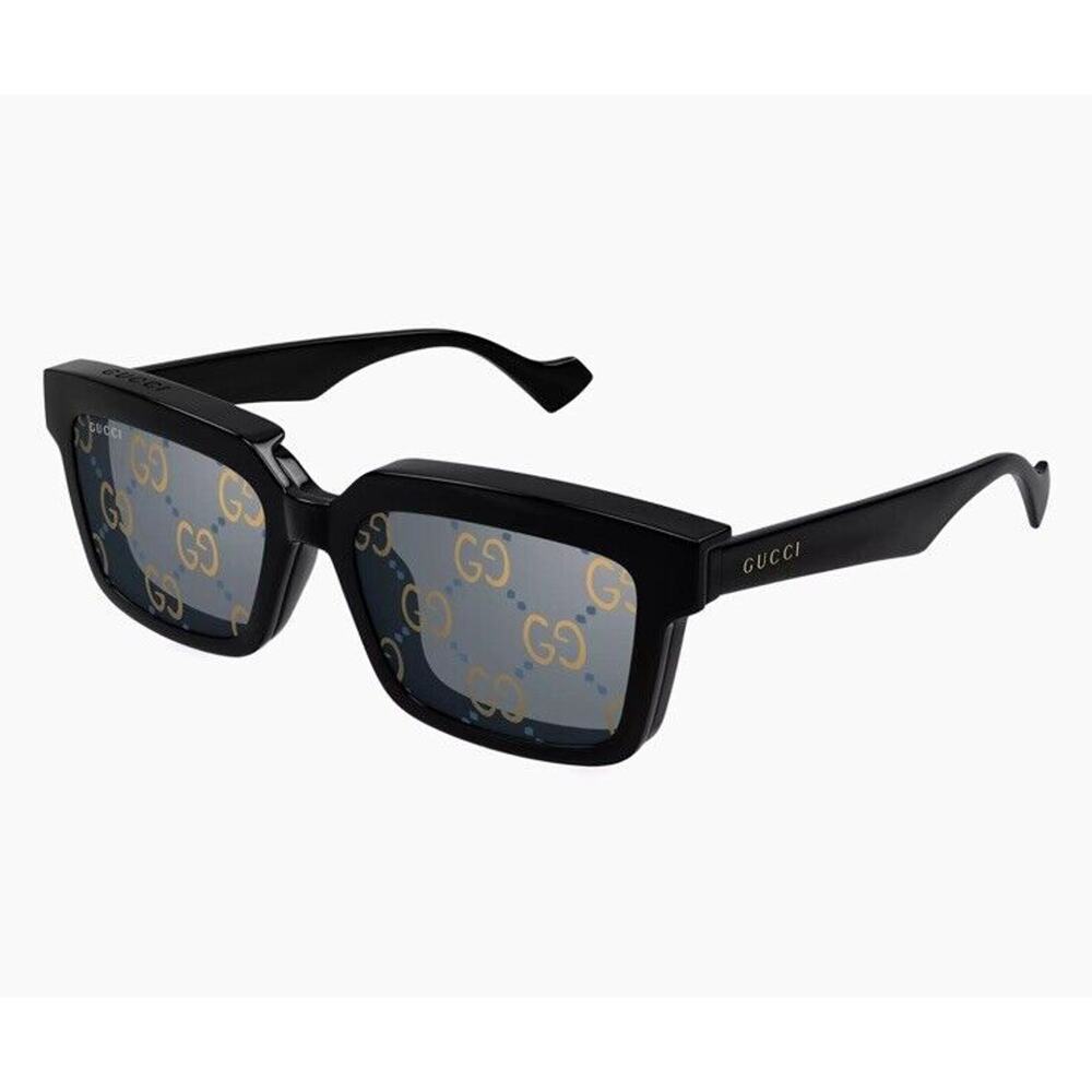 Gucci GG1543S 001 Black Grey Logo Clip-On Rectangular Men's Sunglasses Rxable